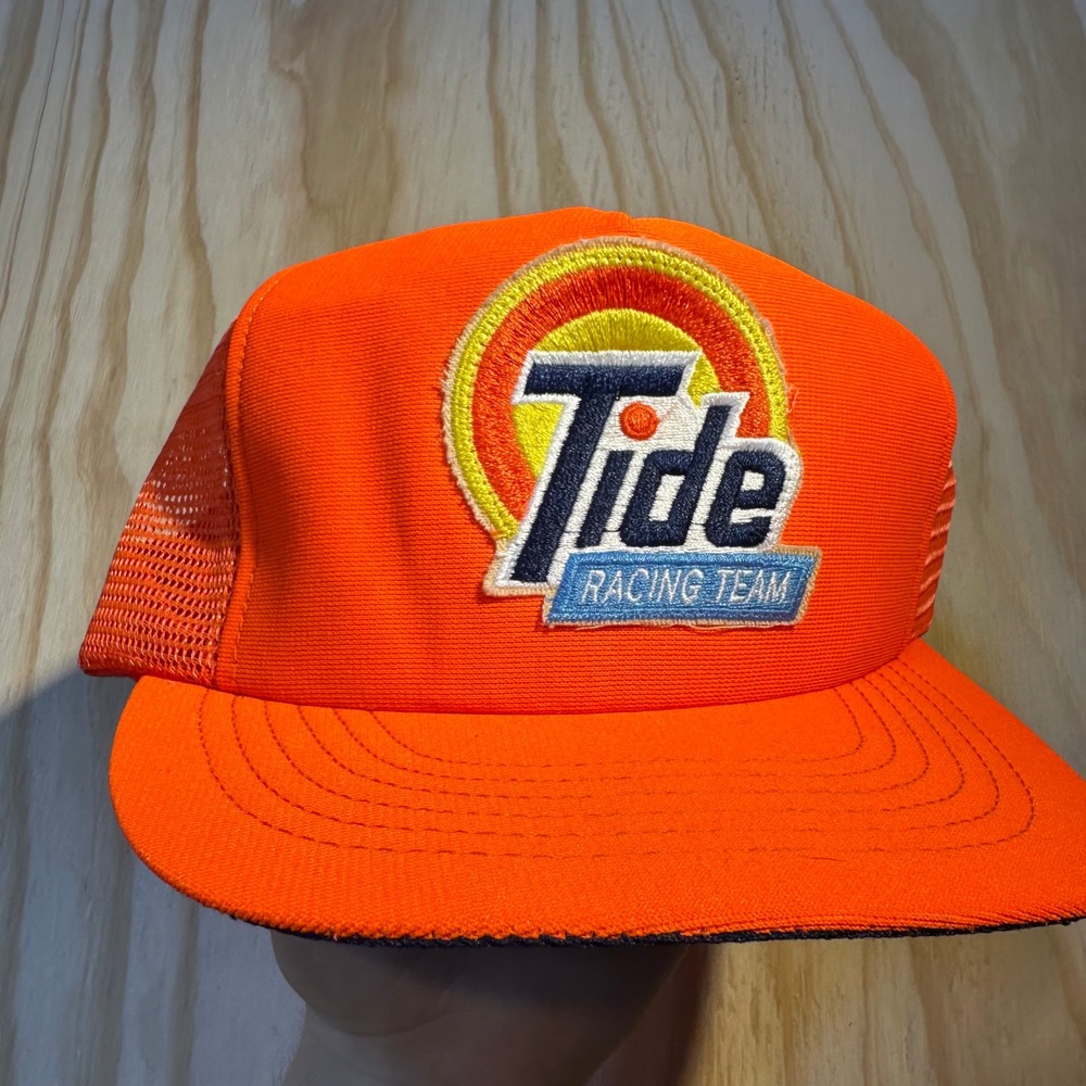 SKM Tide Racing Team Hat Mens Orange Vintage Mesh Snapback Trucker Cap